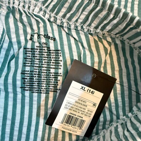 Art Class Girl XL 14 Green White Striped Pockets Faux Boxer Cotton Shorts Spring - Picture 6 of 7